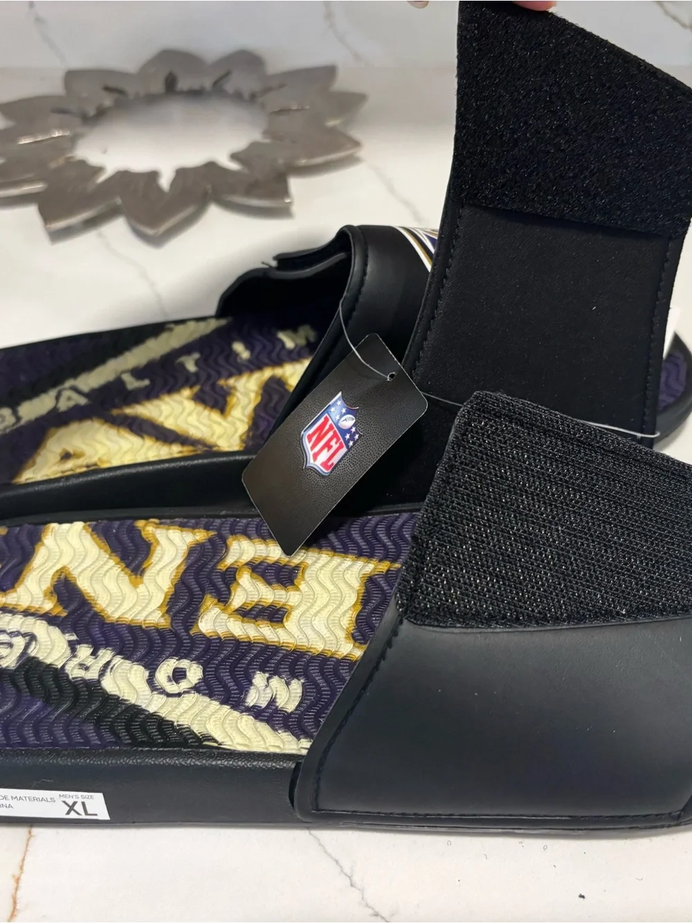 Nordstrom Purple and Black Logo Slide Sandals